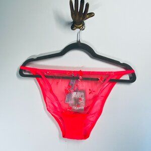 Savage X Fenty Red Floral Embroidered Sheer Bikini Panties 2X NWOT